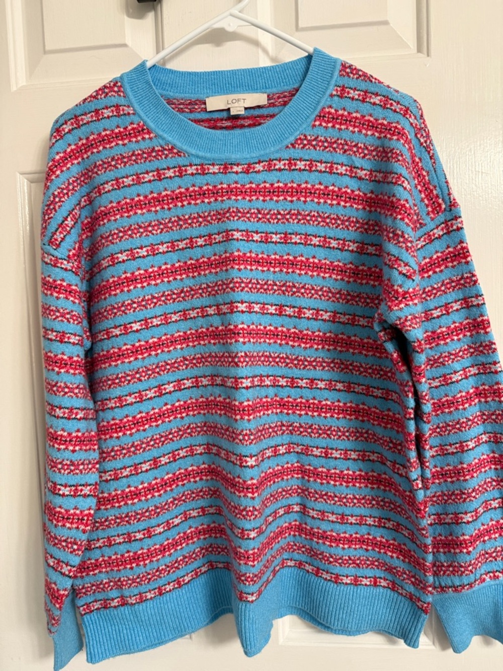 LOFT Turquoise and Pink Striped Knit Pullover